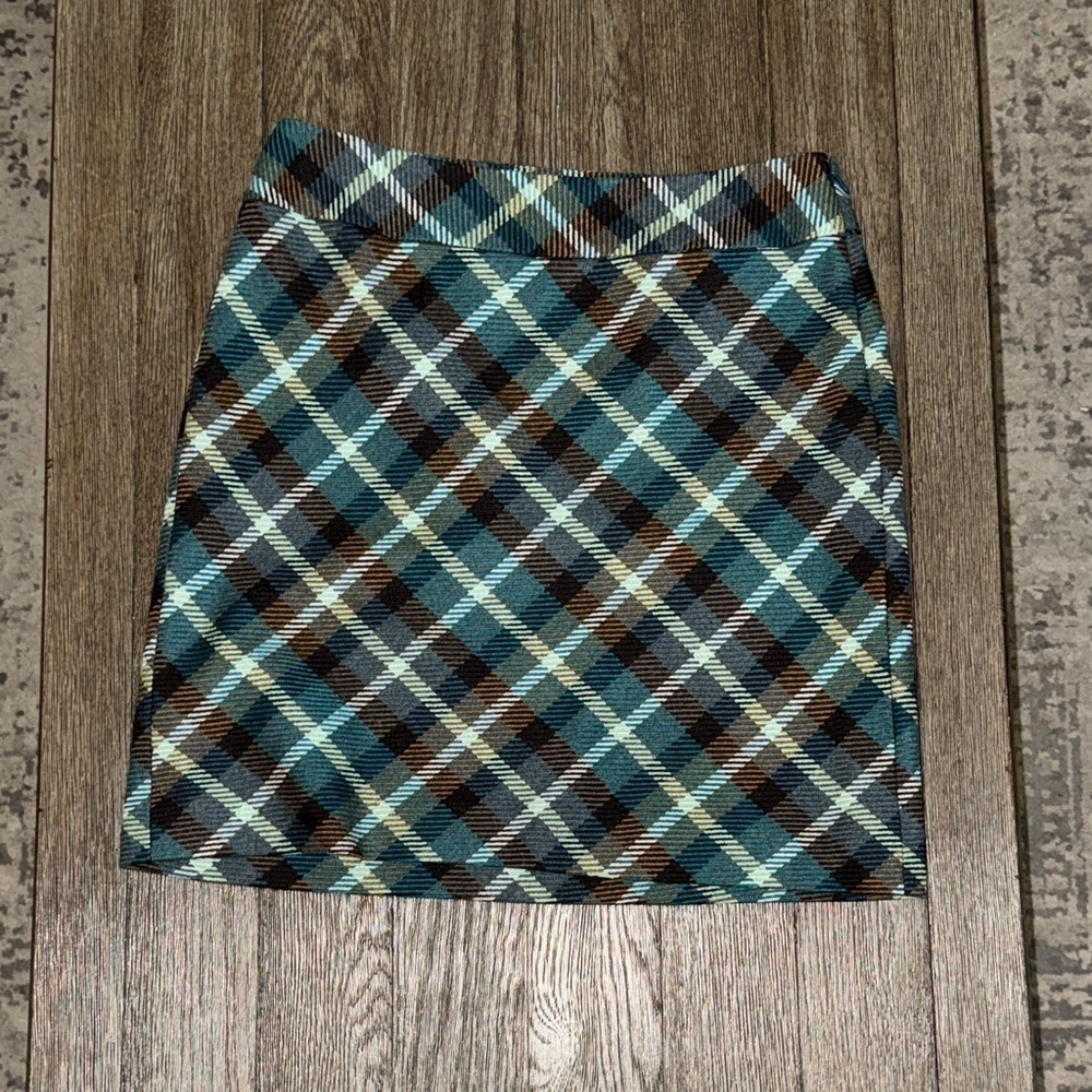 Talbots Blue and Brown Plaid Mini Skirt